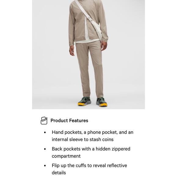 Lululemon ABC Classic Fit Warpstreme 5 Pocket Pants Men's size 34 tan - Picture 8 of 13